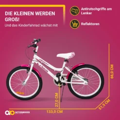 Actionbikes Kinderfahrrad Butterfly 20 Zoll - Kinder Fahrrad - V-Brake Bremsen - Kettenschutz - Fahrradständer - Kinderrad - Jugend Fahrrad - Rad - Bike - Mädchen - Weiß/Pink - 6-9 Jahre -Globbervi Verkaufe ab121ac2b89ef20f32d304dc93aab7ff