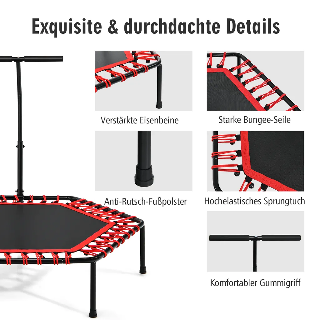 COSTWAY Fitness Trampolin Mit Höhenverstellbarem Faltbarem Haltegriff, Mini Trampolin Bis 150kg Belastbar, Kindertrampolin Gartentrampolin Für Erwachsene Und Kinder 4 COSTWAY Fitness Trampolin Mit Höhenverstellbarem Faltbarem Haltegriff, Mini Trampolin Bis 150kg Belastbar, Kindertrampolin Gartentrampolin Für Erwachsene Und Kinder – Bild 4
