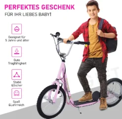 HOMCOM Kinderroller Mit Luftreifen Kickscooter Scooter Tretroller Cityroller Für Kinder Kickboard 16 Zoll Ab 5 Jahre Höhenverstellbar Rosa 143 X 58 X 92-100 Cm -Globbervi Verkaufe ad06f2c66145cff548a10cb48df416c1