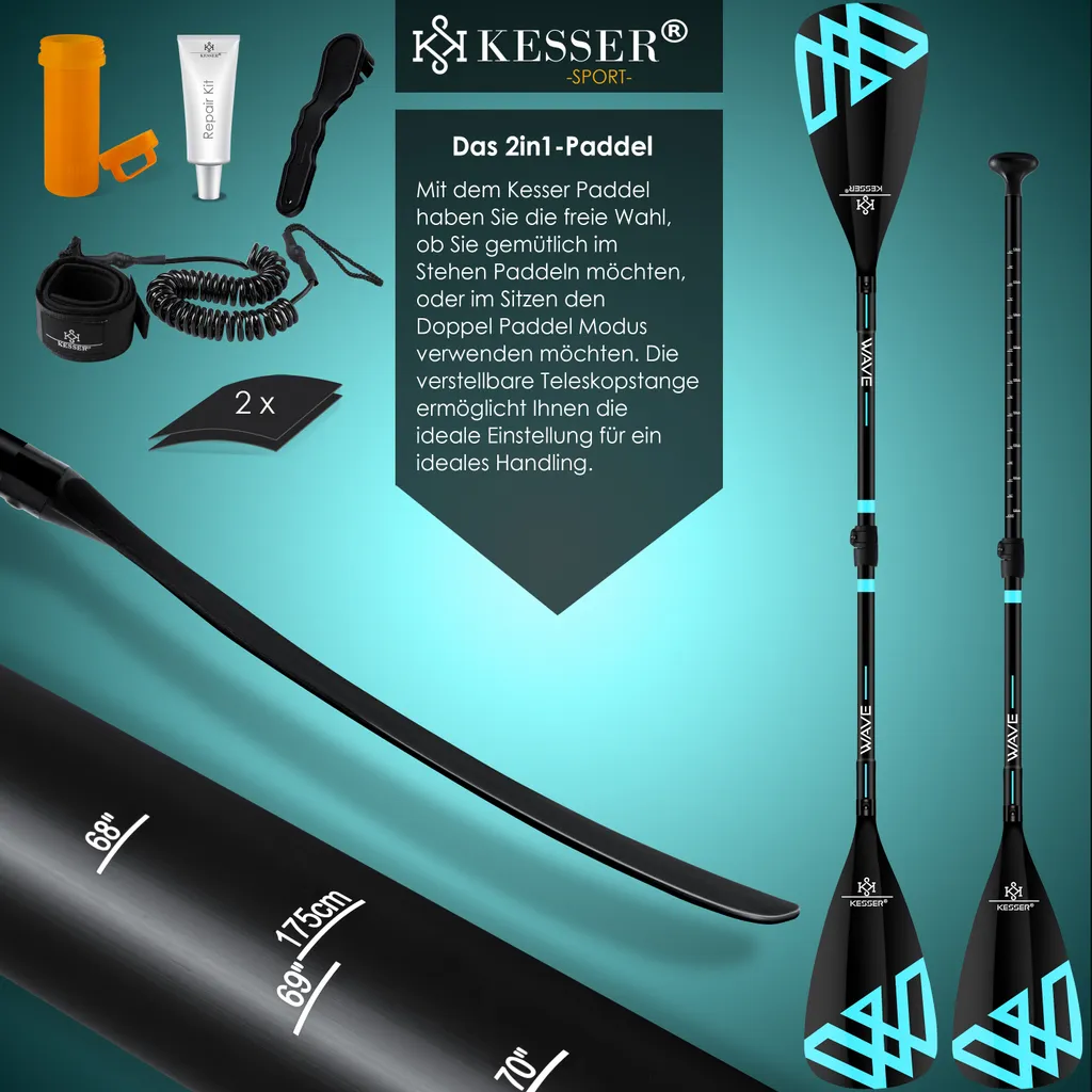 KESSER® Aufblasbare SUP Board Set PRO GTX Mit Premium Hochdruckpumpe Transporttasche Stand Up Paddle Board | Cam Halterung | Surfboard 6 Zoll Dick Komplettes Zubehör 150kg, Farbe:Blau - 320CM 7 KESSER® Aufblasbare SUP Board Set PRO GTX Mit Premium Hochdruckpumpe Transporttasche Stand Up Paddle Board | Cam Halterung | Surfboard 6 Zoll Dick Komplettes Zubehör 150kg, Farbe:Blau - 320CM – Bild 7