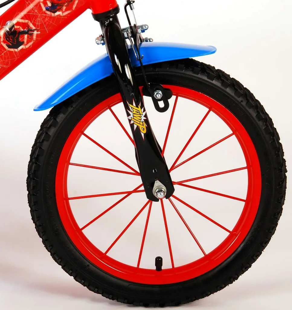 Kinderfahrrad Marvel Spider-Man 14 Zoll Rot/Blau Mit 2 Felgenbremsen, Stützrädern, Trinkflasche 8 Kinderfahrrad Marvel Spider-Man 14 Zoll Rot/Blau Mit 2 Felgenbremsen, Stützrädern, Trinkflasche – Bild 8