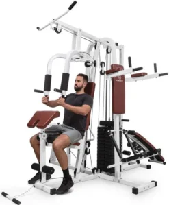 KLARFIT Kraftstation Ultimate Gym 9000 7 Stations Bis 150kg QR Stahl Weiß Fitnessturm Fitnessstation Power