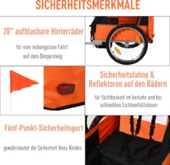 HOMCOM Kinderanhänger Kinderfahrrad Geeignet Für 2 Kinder, Stahlrahmen, Sitzträger Mit Sicherheitsgurt, Für Kinder Ab 18 Monaten, Oxford-Gewebe, Stahl, 126x78x79 Cm, Orange+Schwarz -Globbervi Verkaufe afb3352d42991ec1be554766db712978