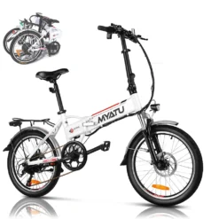 E-Bike 20 Zoll Klapprad Faltrad, Mit 374Wh Lithium-Akku, 7 Gang SHIMANO, Gabelfederung, Bis 80km, Pedelec Elektrofahrrad Weiss