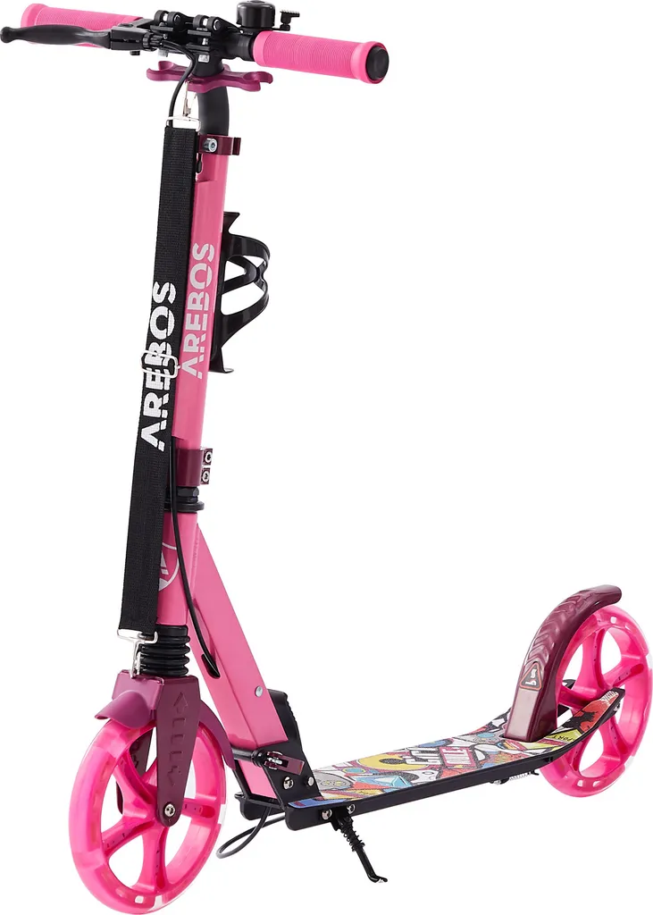 AREBOS Cityroller Tretroller Mit LED, Höhenverstellbar, Klappbar, Inkl. Tragegurt, Hand- & Trittbremse, Für Kinder Und Erwachsene, Bis 100kg Belastbar Roller, Pink 1 AREBOS Cityroller Tretroller Mit LED, Höhenverstellbar, Klappbar, Inkl. Tragegurt, Hand- & Trittbremse, Für Kinder Und Erwachsene, Bis 100kg Belastbar Roller, Pink