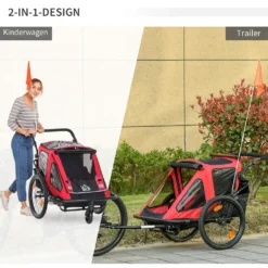 HOMCOM 2 In 1 Kinderfahrradanhänger Kinderanhänger Mit Federung Klappbarer Fahrradanhänger 360° Drehbar Buggy Mit Mesh-Tür Fahne Aufbewahrungstasche Metall Oxford Rot+Schwarz 160 X 83 X 96 Cm -Globbervi Verkaufe b04ad074ac848cb9a52e4cf3a97365e1