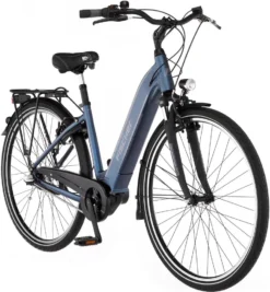 FISCHER E-Bike Pedelec City CITA 2.1i, Rahmenhöhe 44 Cm, 28 Zoll, Akku 418 Wh, Mittelmotor, Tiefer Einstieg, Nabenschaltung, LED Display, Blau