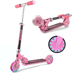 CAROMA Kinderroller Mit ABEC 7-Lagern, Höhen Verstellbar, Lenker Faltbar, Bis 50kg Belastbar, Für Kinder Ab 3 Jahre Alt, Rosa