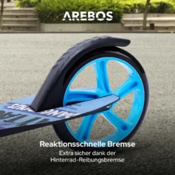 AREBOS Tretroller Scooter, XXL Räder, Tragegurt, Rutschfeste Trittfläche, Höhenverstellbar, Tritt-Bremse ,max. 100 Kg, Blau -Globbervi Verkaufe b3f986e101eca56966d5aca6ad4ab3b8