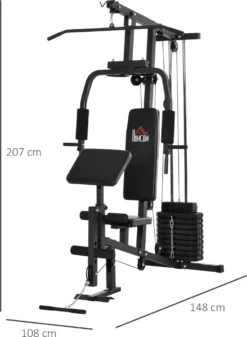 HOMCOM Gym Kraftstation Fitnessstation Multigym Fitnesscenter Fitnessgerät Inkl. Gewichten Mit Rollenpolsterung Stahl Kunstleder Schwarz 148 X 108 X 207 Cm -Globbervi Verkaufe b471e76b6d1a264a2d8a3ea4463d5aa6