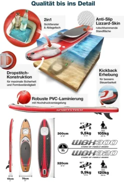Premium 9in1 SUP Board Set + 2in1-Sichtfenster + Kajak-Sitz, Stand Up Paddle Board Aufblasbar, 6 Zoll Dick, Action Cam Holder, Wassersport Stand Up Paddling, Sportstech WBX300/320, Surfbrett -Globbervi Verkaufe b4c1c194edea0c208d34b7c7b72d9599