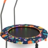 COSTWAY φ92 Cm Kindertrampolin, Minitrampolin Für Kinder Mit LED-Beleuchtung, Gepolsterter Sicherheitsgriff, Rundes Sprungtuch & Schutzhülle, Bis 25 Kg Belastbar, Ideal Für Kinder Von 3 - 6 Jahren