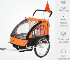 HOMCOM Kinderanhänger Fahrradanhänger Kinder Radanhänger Für 2 Kinder Mit Fahne Regenschutz Atmungsaktiv Stahl Orange+Schwarz 142 X 85 X 105 Cm 13 HOMCOM Kinderanhänger Fahrradanhänger Kinder Radanhänger Für 2 Kinder Mit Fahne Regenschutz Atmungsaktiv Stahl Orange+Schwarz 142 X 85 X 105 Cm -Globbervi Verkaufe b63a0afe721e4ce90677ce93560662b5