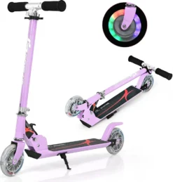 COSTWAY Scooter Höhenverstellbar, Kinder Roller Klappbar, Kickroller Mit 2 Blinkenden Räder, Tretroller, Kinderroller, Cityroller Für Kinder Ab 4 Jahre, 70 Kg Tragkraft