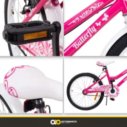 Actionbikes Kinderfahrrad Butterfly 20 Zoll - Kinder Fahrrad - V-Brake Bremsen - Kettenschutz - Fahrradständer - Kinderrad - Jugend Fahrrad - Rad - Bike - Mädchen - Pink/Weiß - 6-9 Jahre -Globbervi Verkaufe b6781d0a5c036f9079e1258959092aa2