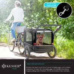 KESSER® Hundeanhänger Boxer 3-in-1 Hundebuggy & Jogger Fahrradanhänger Groß Ca. 240 Liter Volumen, Gefedert, Material: 600D Oxford Canvas, SmartSpace Concept, Maximale Belastbarkeit: 40 Kg, Farbe:Schwarz -Globbervi Verkaufe b6f27722583c9bc7e072477adc76a581
