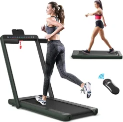 COSTWAY 2 In 1 Walking Pad & Laufband, App-kontrolliert, Bluetooth, LED Display, 1-12 Km/h, Bis 120kg Belastbar, Inkl. Handyhalterung, Klappbar (Grün)