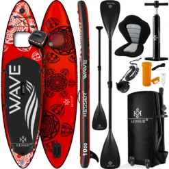 KESSER® SUP Board Aufblasbar Set Mit Sichtfenster Stand Up Paddle Board Premium Surfboard Wassersport | 6 Zoll Dick | Komplettes Zubehör | 130kg , Farbe:(AQUA) Rot 320CM