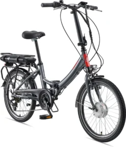 Telefunken F810 E-Faltrad, 7 Gang Shimano Kettenschaltung, Gepäckträgerakku, 20 Zoll, Anthrazit