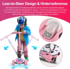 Roller Kinder 3-10 Jahre, Kinderroller 3 Räder, Mit Bluetooth Musik Spray LED Rädern Höhenverstellbar Faltbar Kinderscooter Dreiradscooter Tretroller Scooter Für Kinder Jungen Mädchen Bis 60kg (Rosa) -Globbervi Verkaufe bf8ebd44a5d53c78f3dab61b76554c30