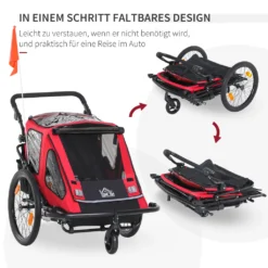HOMCOM 2 In 1 Kinderfahrradanhänger Kinderanhänger Mit Federung Klappbarer Fahrradanhänger 360° Drehbar Buggy Mit Mesh-Tür Fahne Aufbewahrungstasche Metall Oxford Rot+Schwarz 160 X 83 X 96 Cm -Globbervi Verkaufe c00168b5668d2ef9f4cc3862e0d39f9f