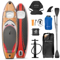 Premium 9in1 SUP Board Set + 2in1-Sichtfenster + Kajak-Sitz, Stand Up Paddle Board Aufblasbar, 6 Zoll Dick, Action Cam Holder, Wassersport Stand Up Paddling, Sportstech WBX300/320, Surfbrett