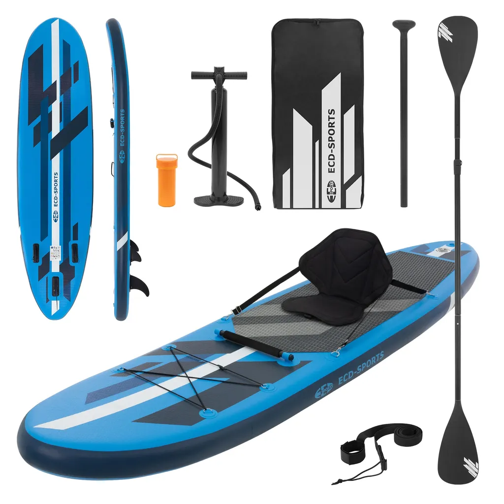 ECD Germany Aufblasbares Stand Up Paddle Board Mit Kajak Sitz | 320x82x15 Cm | Blau | Aus PVC | Bis 120kg | Inkl. Pumpe Tragetasche Zubehör | SUP Board Paddling Board Paddelboard Surfboard Sitzfunktion 1 ECD Germany Aufblasbares Stand Up Paddle Board Mit Kajak Sitz | 320x82x15 Cm | Blau | Aus PVC | Bis 120kg | Inkl. Pumpe Tragetasche Zubehör | SUP Board Paddling Board Paddelboard Surfboard Sitzfunktion