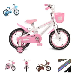 Moni Kinderfahrrad 14 Zoll 1490 Stützräder, Beleuchteter Metallrahmen, Klingel In Rosa