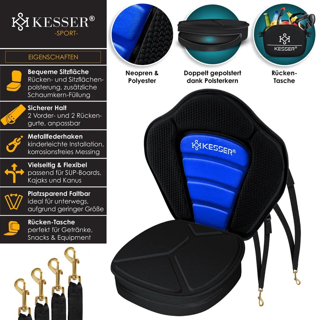 KESSER® Kajak-Sitz Premium Für SUP Board Stand Up Paddle Surfboard Sitz - Inkl. Mit Tasche - SUP Paddling Paddelboards Gepolsterte Sitz 32x38cm, Rückenlehne 51x45cm Schnell Und Einfach Montiert , Farbe:Blau / Schwarz 3 KESSER® Kajak-Sitz Premium Für SUP Board Stand Up Paddle Surfboard Sitz - Inkl. Mit Tasche - SUP Paddling Paddelboards Gepolsterte Sitz 32x38cm, Rückenlehne 51x45cm Schnell Und Einfach Montiert , Farbe:Blau / Schwarz – Bild 3