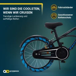 Actionbikes Kinderfahrrad Cruiser 18 Zoll - Kinderrad - Jungen - Mädchen - Fahrrad - Schwarz - Kettenschutz - Rad - Bike - 5 - 8 Jahre - Reflektoren - Kettenschutz -Globbervi Verkaufe c3f193f32215b212b31925e0f1a16004