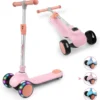 BremToy Kinderroller, Kinder Scooter Mit Höhenverstellbarem Lenker, Tretroller Mit LED-Rädern, Faltbarer Kickscooter Für Kleinkinder Jungen Mädchen Ab 2 Jahren, Rosa