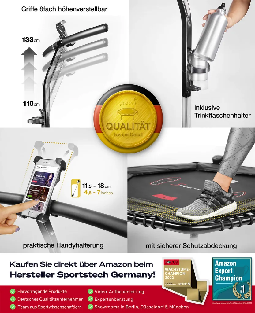 Messe-Neuheit 2020! Smart Fitness Trampolin, Inkl. Pulsgurt, Sprungzähler & APP, Klappbar, Höhenverstellbarer Haltegriff Mit Handy- & Flaschenhalterung, HTX100 Indoor Jumping Workout 5 Messe-Neuheit 2020! Smart Fitness Trampolin, Inkl. Pulsgurt, Sprungzähler & APP, Klappbar, Höhenverstellbarer Haltegriff Mit Handy- & Flaschenhalterung, HTX100 Indoor Jumping Workout – Bild 5