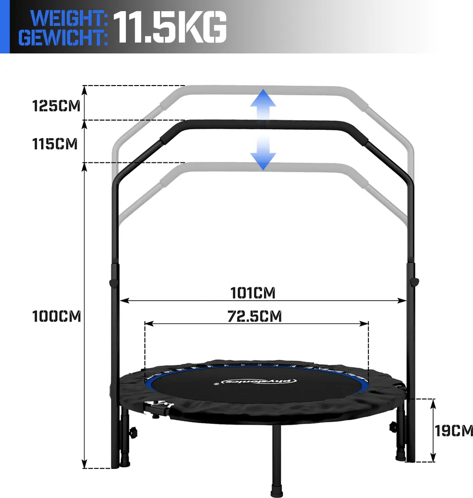 Physionics® Fitness Trampolin - Ø 101 Cm, Höhenverstellbarer Haltegriff, Bis 150 Kg, Klappbar - Mini-Trampolin, Aerobic Trampolin Für Erwachsene Und Kinder, Indoor, Jumper, Rebounder 10 Physionics® Fitness Trampolin - Ø 101 Cm, Höhenverstellbarer Haltegriff, Bis 150 Kg, Klappbar - Mini-Trampolin, Aerobic Trampolin Für Erwachsene Und Kinder, Indoor, Jumper, Rebounder – Bild 10