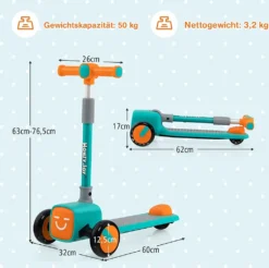 COSTWAY Kinder Roller Scooter, Mit 3-Fach Höhenverstellbarem Lenker, Leuchtenden Rädern, 4 Austauschbaren Emoji-Frontabdeckungen, Kinderscooter Klappbar, Tretroller Kickroller Dreirad, Grün -Globbervi Verkaufe c82ba655fea284f2e321991192e51cc4