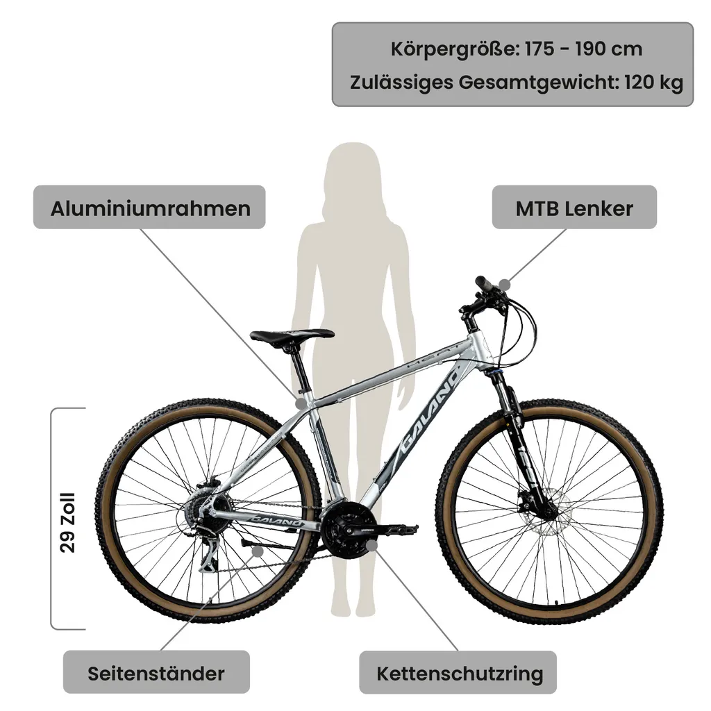 Galano Heat Mountainbike Hardtail Damen Und Herren 175-190 Cm 29 Zoll Fahrrad 24 Gänge MTB Mit Scheibenbremsen Unisex 2 Galano Heat Mountainbike Hardtail Damen Und Herren 175-190 Cm 29 Zoll Fahrrad 24 Gänge MTB Mit Scheibenbremsen Unisex – Bild 2