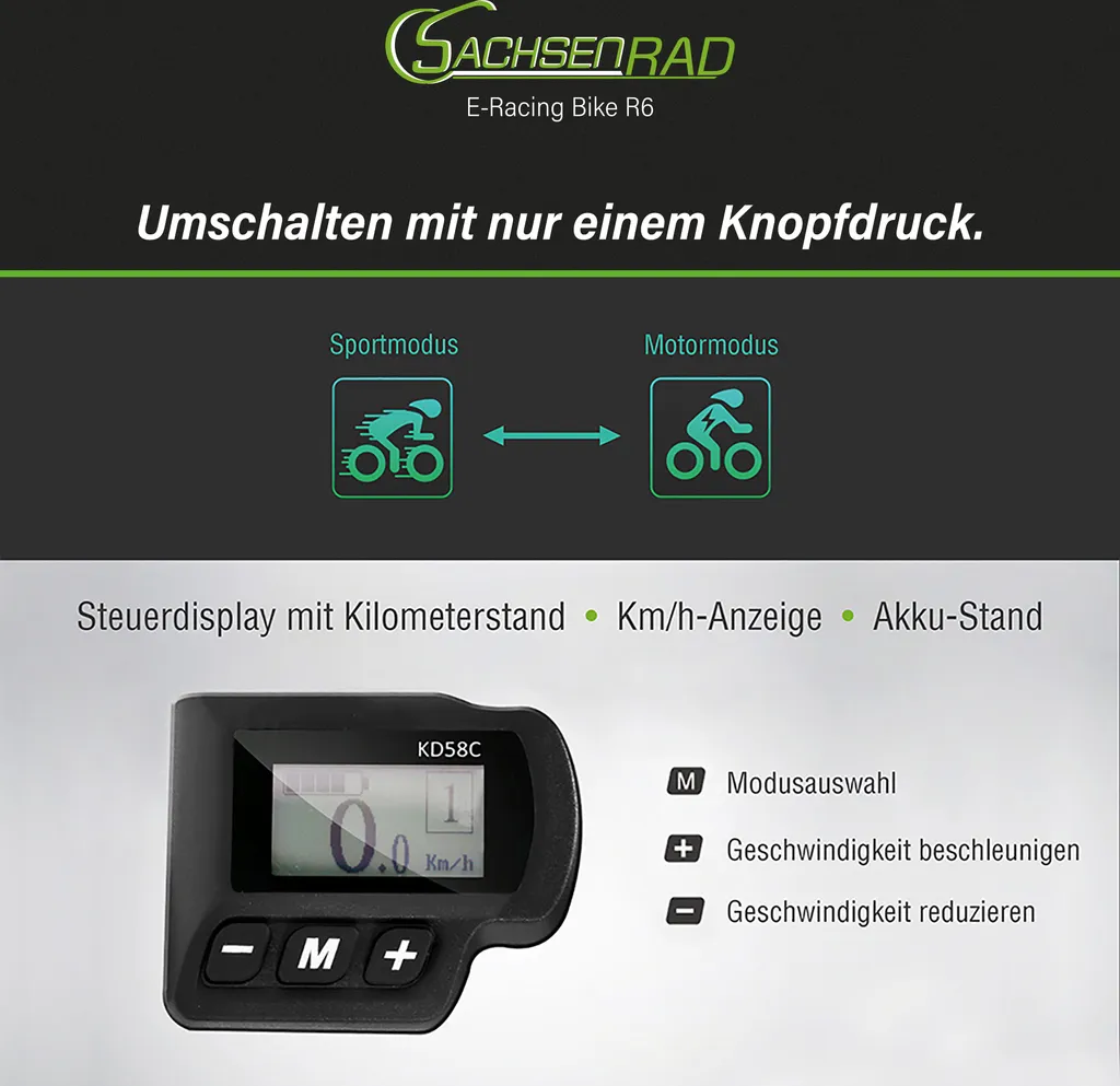 SachsenRad E-Racing Bike R6 Schwarz BB12062 8 SachsenRad E-Racing Bike R6 Schwarz BB12062 – Bild 8
