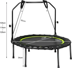 COSTWAY φ102cm Mini Trampolin Mit 2 Widerstandsbändern & Höhenverstellbarm Haltegriff, Fitness Trampolin Faltbar Für Erwachsene & Kinder -Globbervi Verkaufe c981b636a596b65b4041911bc73ef0d8