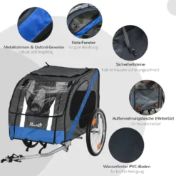 PawHut Hundeanhänger Fahrradanhänger Hundetransporter Geländegängig Hunde Fahrrad Anhänger Für Hunde Wetterfestes Oxford-Gewebe Stahlrahmen 145 X 80 X 87 Cm Grau+Blau -Globbervi Verkaufe ca10b9ae4fbf8f947cf6f917b3c72025