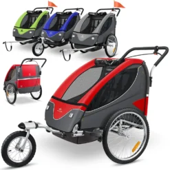 KESSER® Cruiser Kinderanhänger Fahrradanhänger 360° Drehbar Mit Federung 2in1 Joggerfunktion Kinderfahrradanhänger + 5-Punkt Sicherheitsgurt , Jogger Fahrrad Anhänger Für 1 Bis 2 Kinder Max. 40kg, Farbe:Blau-Anthrazit