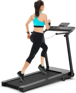 COSTWAY Elektrisches Laufband Mit 2 Modi, 12 Programmen, LED-Touchscreen, 1-10 Km/h, Klappbar Und Rollbar, Handy-/iPadhalterung, Bis 90 Kg Belastbar, Fitnessgerät Zum Laufen, Gehen Und Joggen