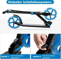 COSTWAY Scooter Cityroller 100kg Belastbar Kickscooter Mit 2 LED Rädern Klappbar Und Höhenverstellbar Blau -Globbervi Verkaufe cb8a0b20a5babc6122be605a8d41623c