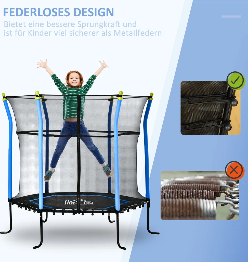 HOMCOM 5,3FT Trampolin Für Kinder Gartentrampolin Mit Sicherheitsnetz Randabdeckung Gummiseil Gepolstert Fitness-Trampolin Mini-Trampoline Mit Netz Stahl Blau 163,5H Cm Bis 60 Kg 4 HOMCOM 5,3FT Trampolin Für Kinder Gartentrampolin Mit Sicherheitsnetz Randabdeckung Gummiseil Gepolstert Fitness-Trampolin Mini-Trampoline Mit Netz Stahl Blau 163,5H Cm Bis 60 Kg – Bild 4