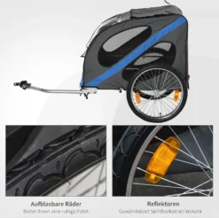 PawHut Hundeanhänger Fahrradanhänger Hundetransporter Geländegängig Hunde Fahrrad Anhänger Für Hunde Wetterfestes Oxford-Gewebe Stahlrahmen 145 X 80 X 87 Cm Grau+Blau -Globbervi Verkaufe cd3fc0cf95f77692747d5cfaf941861e