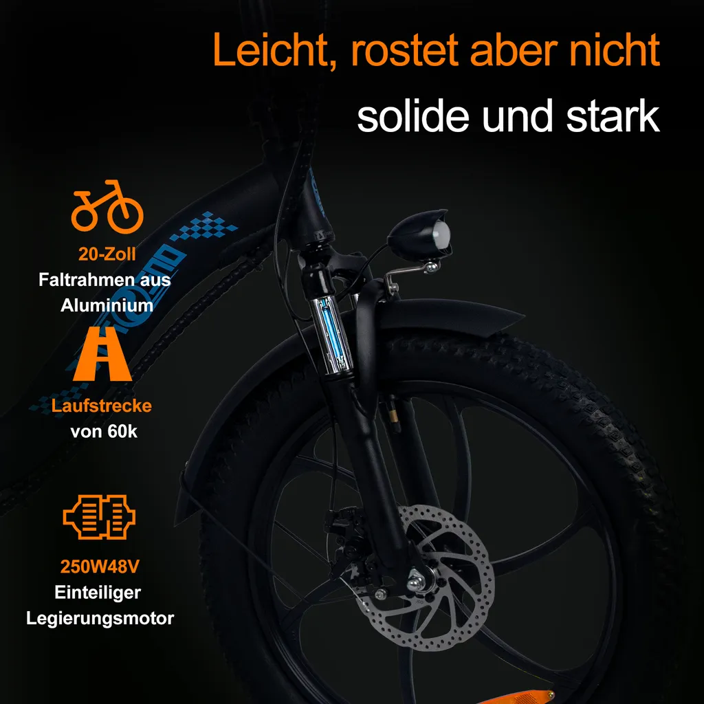 Klappbares E-Bike 20“ Elektrofahrrad | E Klappfahrrad 7 Gänge & Hinterradmotor Für 25 Km/h E-bike Trekking | Fahrrad Mit MTB Federgabel, Faltbares E Bike LED Licht &Qualitätsmarke Sportsattel 6 Klappbares E-Bike 20“ Elektrofahrrad | E Klappfahrrad 7 Gänge & Hinterradmotor Für 25 Km/h E-bike Trekking | Fahrrad Mit MTB Federgabel, Faltbares E Bike LED Licht &Qualitätsmarke Sportsattel – Bild 6