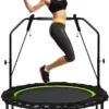 COSTWAY φ102cm Mini Trampolin Mit 2 Widerstandsbändern & Höhenverstellbarm Haltegriff, Fitness Trampolin Faltbar Für Erwachsene & Kinder