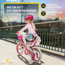 Actionbikes Kinderfahrrad Unicorn 16 Zoll - Kinder Fahrrad - Caliper Bremsen - Kettenschutz - Stützräder - Kinderrad - Rad - Bike - Mädchen - Pink - 4-7 Jahre -Globbervi Verkaufe cf5d3be3103617e0ee28d5ee1b2e102d