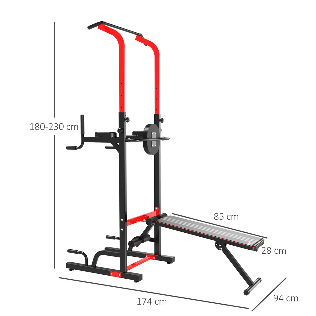 HOMCOM Power Tower Dip Station Büro Fitnesscenter Multifunktionale Kraftstation Höhenverstellbar Täglich Training Klappbar Rückenbrett Stahl PP PVC Schwarz+Rot 94 X 174 X 180-230 Cm 3 HOMCOM Power Tower Dip Station Büro Fitnesscenter Multifunktionale Kraftstation Höhenverstellbar Täglich Training Klappbar Rückenbrett Stahl PP PVC Schwarz+Rot 94 X 174 X 180-230 Cm – Bild 3