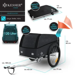 KESSER® Fahrradanhänger Lastenanhänger Transportanhänger Hochdeichsel Mit Kupplung, Inkl. Abdeckung Klappfunktion Hochdeichsel Anhänge Für Fahrrad Transportbox Mit 120 Liter Max. 40 Kg, Farbe:Schwarz / Anthrazit -Globbervi Verkaufe d0019cca9f594ed08676e7aae0be7c23