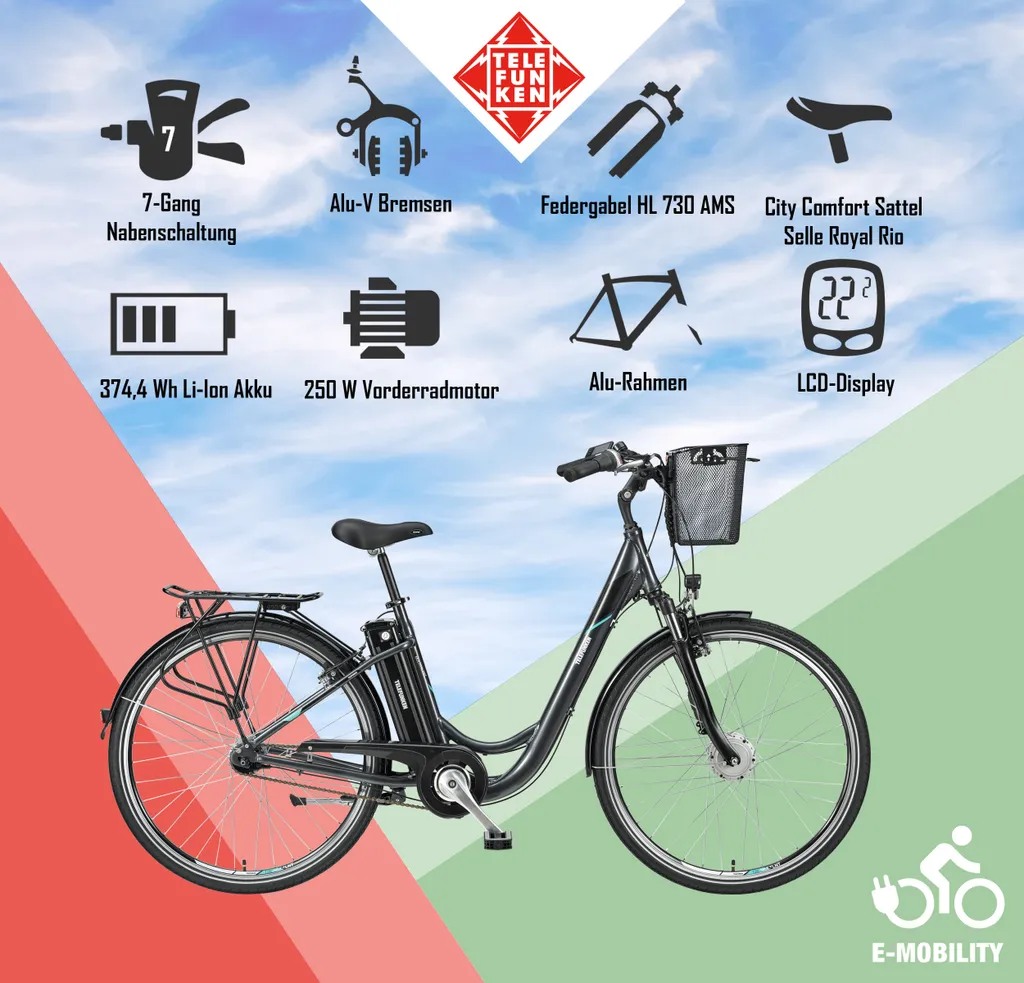 Telefunken RC840 City E-Bike, 7 Gang Shimano Nabenschaltung, Vorderradmotor, Anthrazit 5 Telefunken RC840 City E-Bike, 7 Gang Shimano Nabenschaltung, Vorderradmotor, Anthrazit – Bild 5