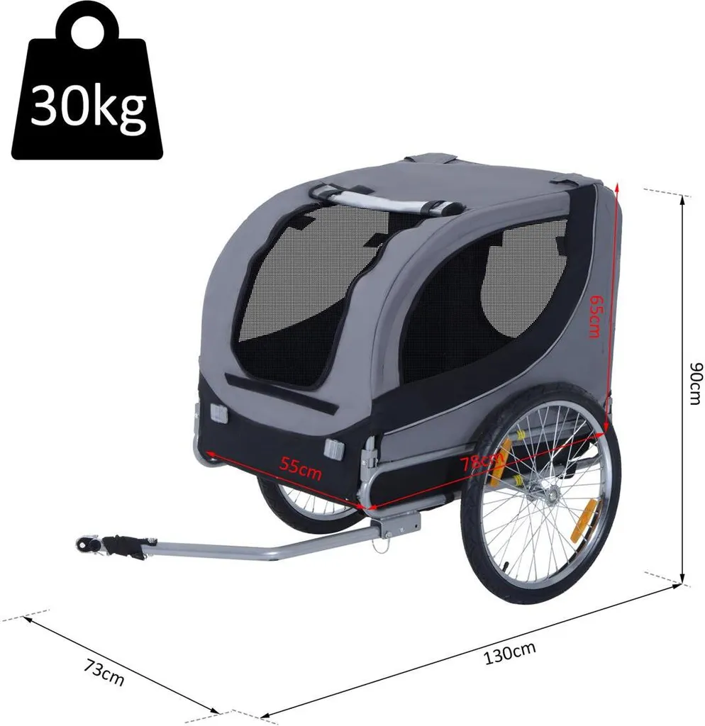 PawHut Hundeanhänger Fahrradanhänger Hundetransporter Hunde Fahrrad Anhänger Grau 130 X 73 X 90 Cm 12 PawHut Hundeanhänger Fahrradanhänger Hundetransporter Hunde Fahrrad Anhänger Grau 130 X 73 X 90 Cm – Bild 12